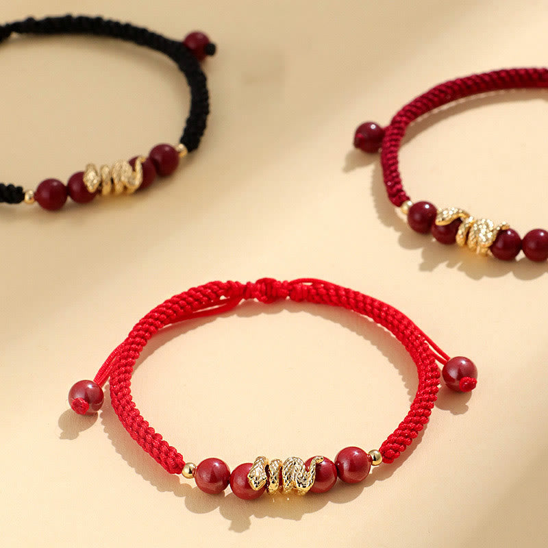 Fortune Jewel Cinnabar Handmade Year Of Snake String Protection Braided Bracelet