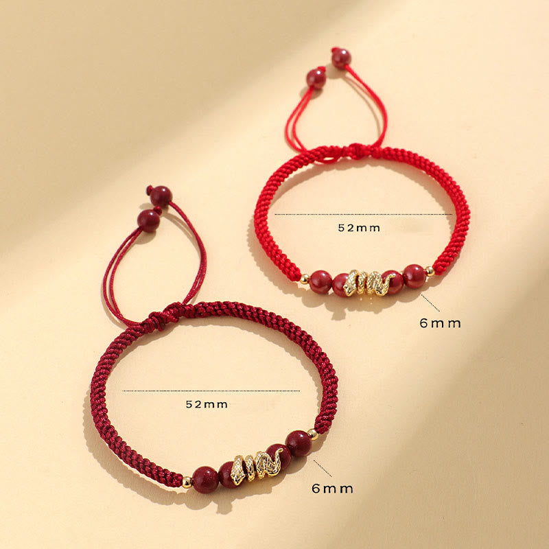 Fortune Jewel Cinnabar Handmade Year Of Snake String Protection Braided Bracelet