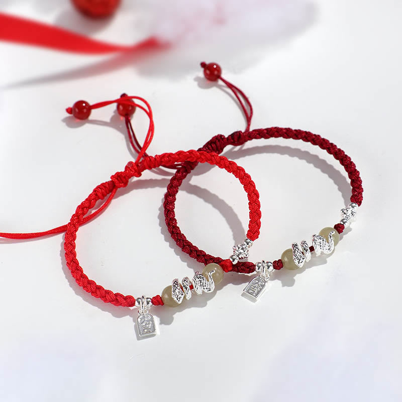Fortune Jewel Hetian Jade Year of the Snake String Protection Braided Bracelet