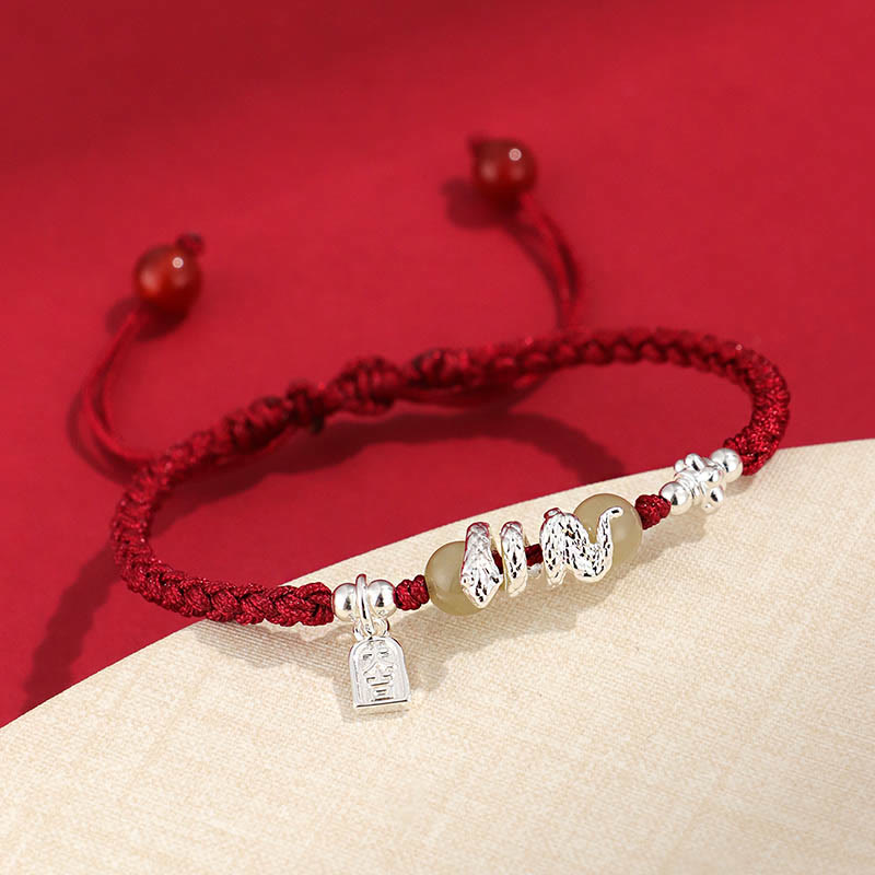 Fortune Jewel Hetian Jade Year of the Snake String Protection Braided Bracelet