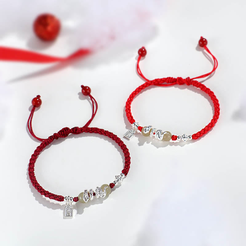Fortune Jewel Hetian Jade Year of the Snake String Protection Braided Bracelet