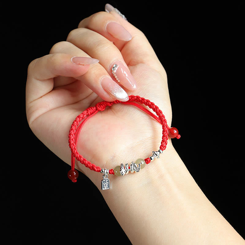 Fortune Jewel Hetian Jade Year of the Snake String Protection Braided Bracelet