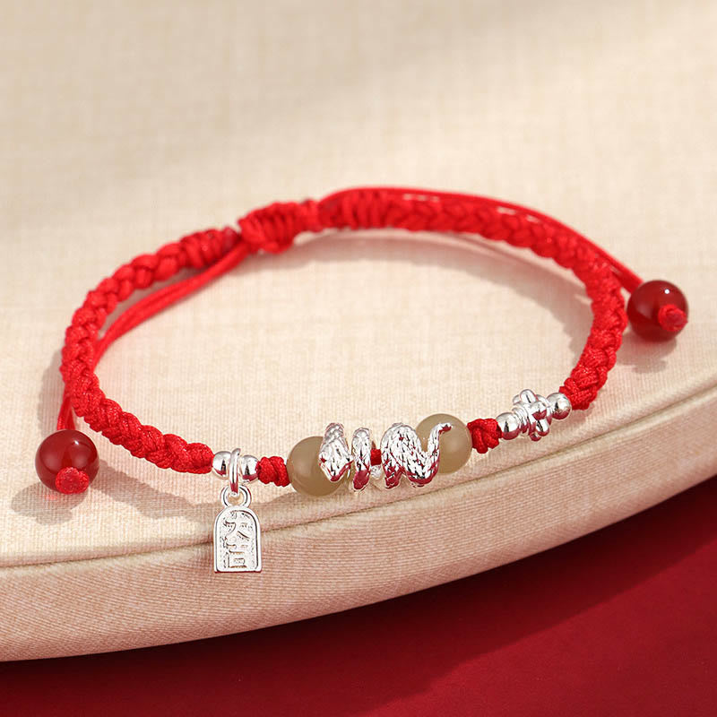 Fortune Jewel Hetian Jade Year of the Snake String Protection Braided Bracelet
