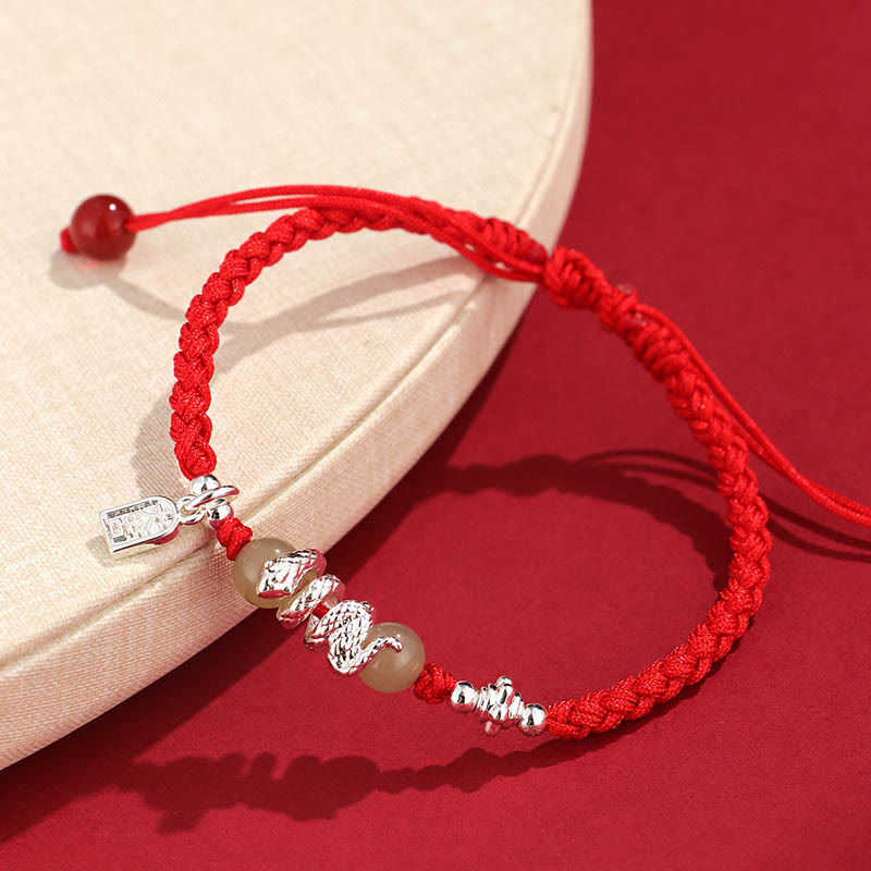 Fortune Jewel Hetian Jade Year of the Snake String Protection Braided Bracelet
