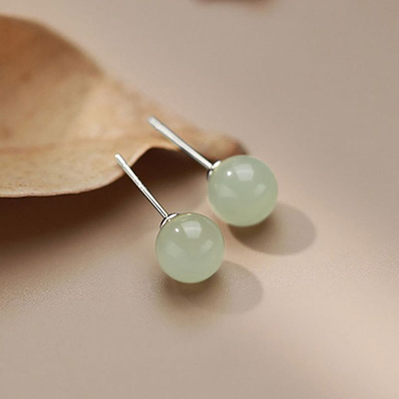 Fortune Jewel Round Jade Beaded Luck Stud Earrings