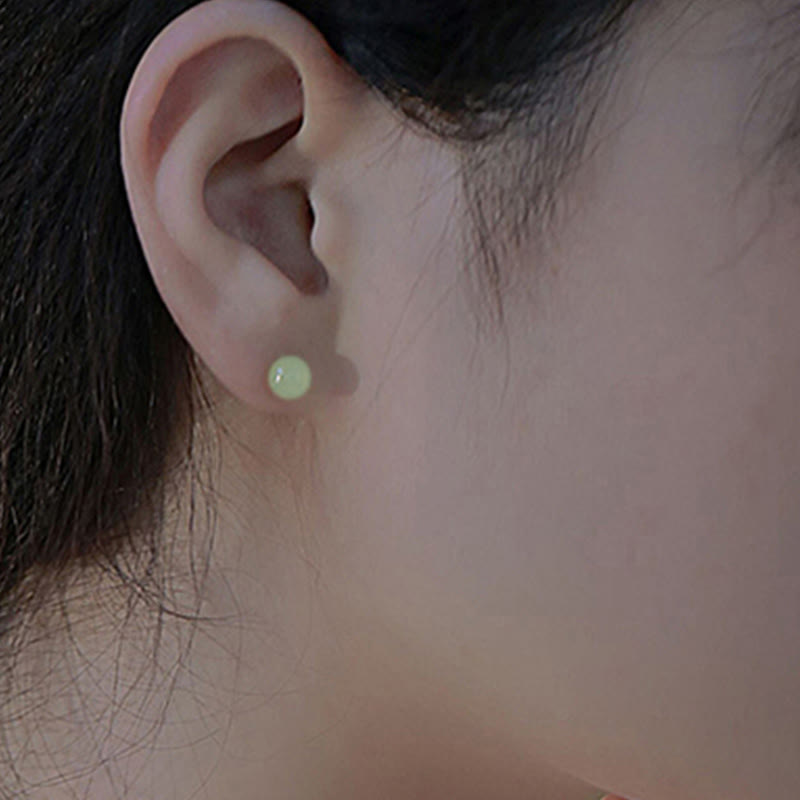 Fortune Jewel Round Jade Beaded Luck Stud Earrings