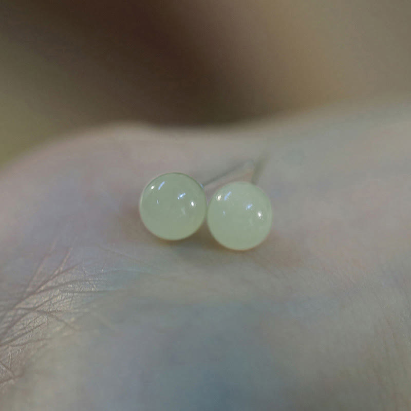 Fortune Jewel Round Jade Beaded Luck Stud Earrings