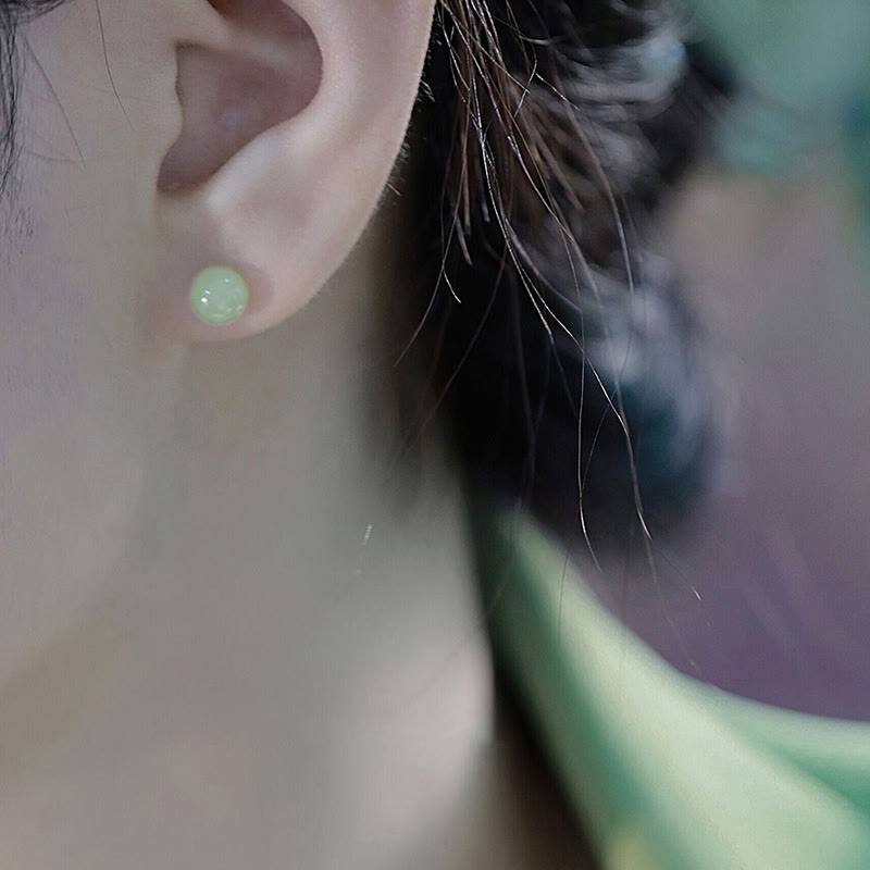 Fortune Jewel Round Jade Beaded Luck Stud Earrings