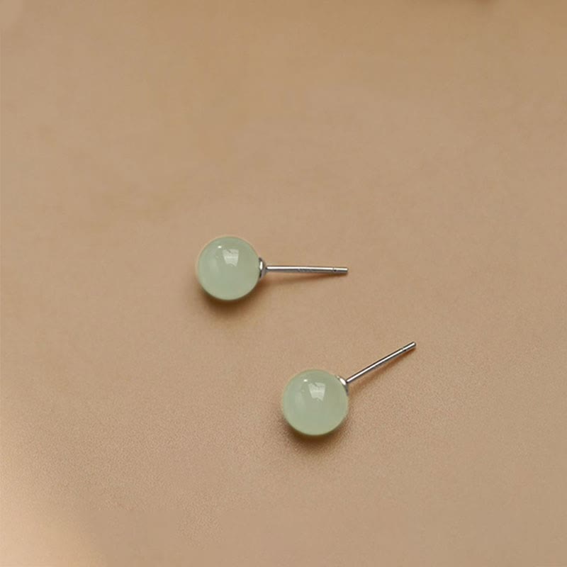 Fortune Jewel Round Jade Beaded Luck Stud Earrings