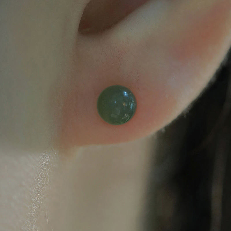 Fortune Jewel Round Jade Beaded Luck Stud Earrings