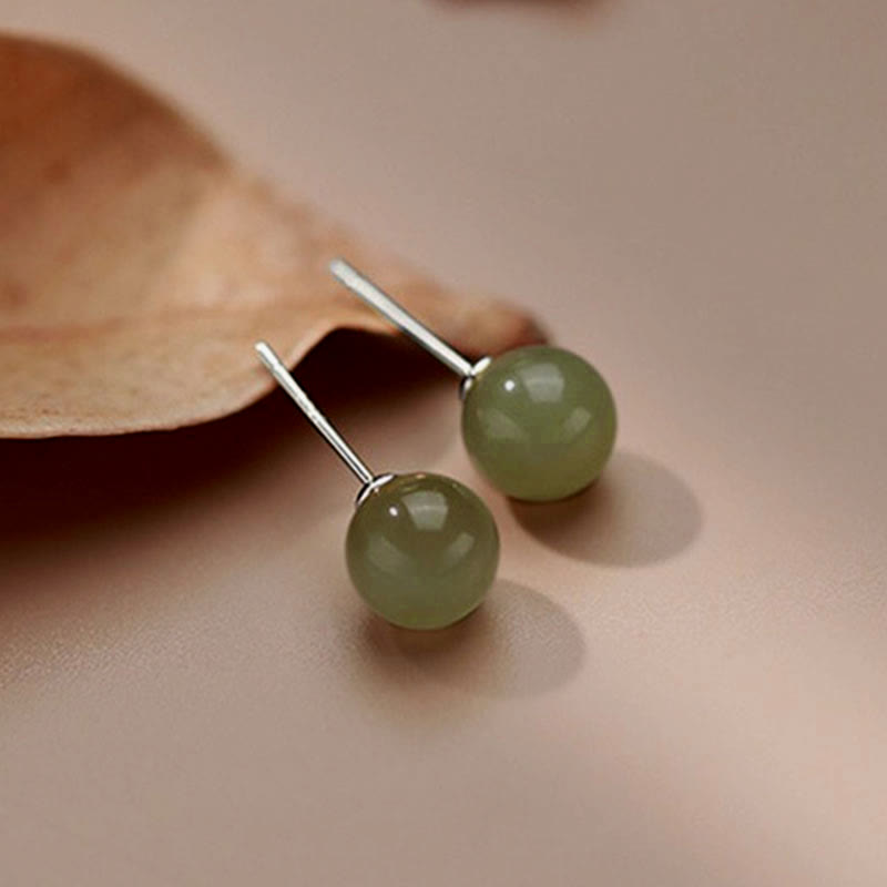 Fortune Jewel Round Jade Beaded Luck Stud Earrings