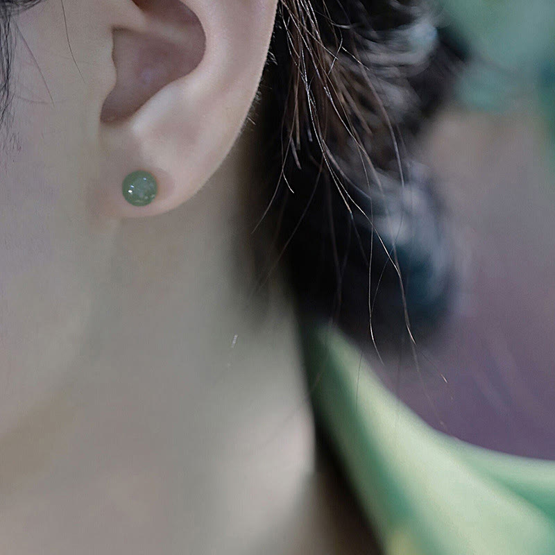 Fortune Jewel Round Jade Beaded Luck Stud Earrings
