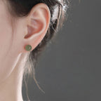 Fortune Jewel Round Jade Beaded Luck Stud Earrings