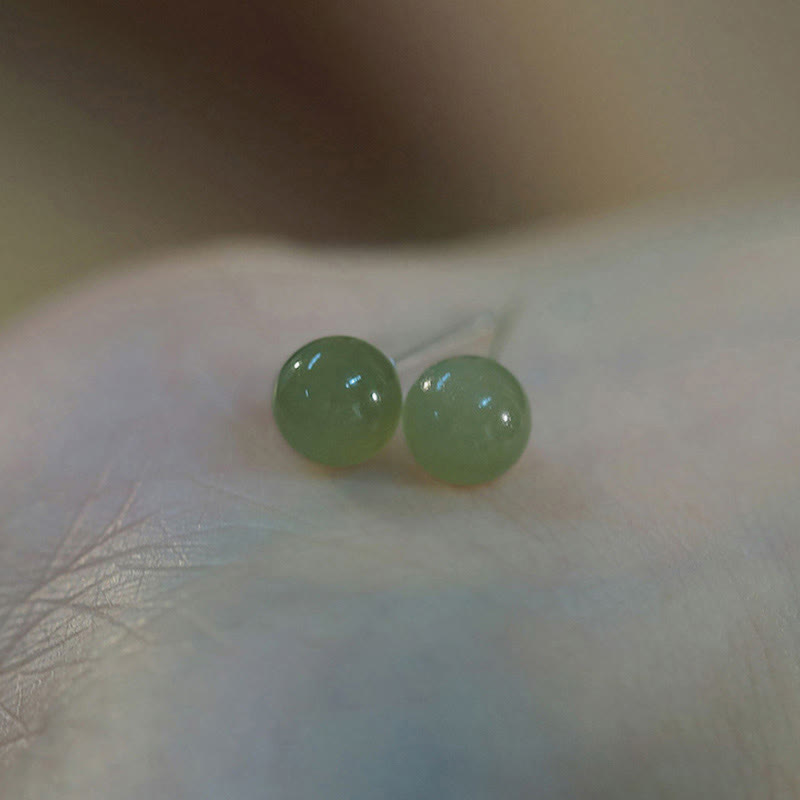Fortune Jewel Round Jade Beaded Luck Stud Earrings