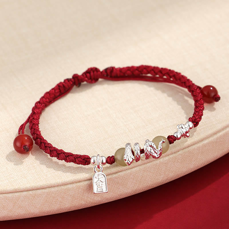 Fortune Jewel Hetian Jade Year of the Snake String Protection Braided Bracelet