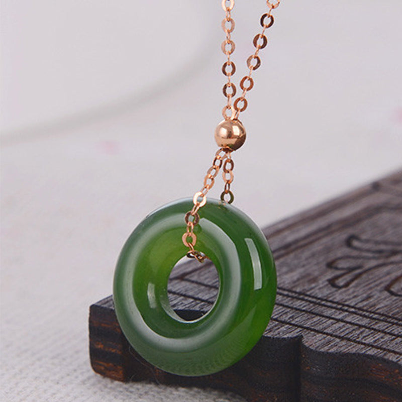 Round Cyan Jade Healing 14k Gold Plated Copper Necklace Pendant