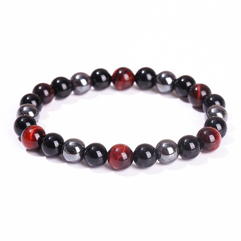 Fortune Jewel Natural Tiger's Eye Obsidian Hematite Positive Powerful Bracelet