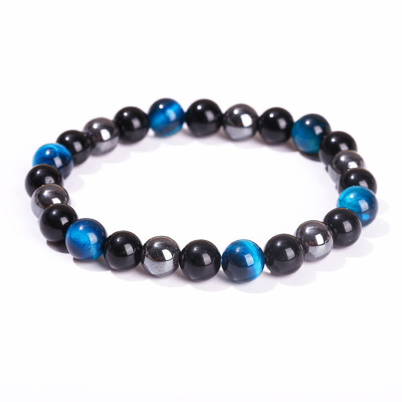 Fortune Jewel Natural Tiger's Eye Obsidian Hematite Positive Powerful Bracelet