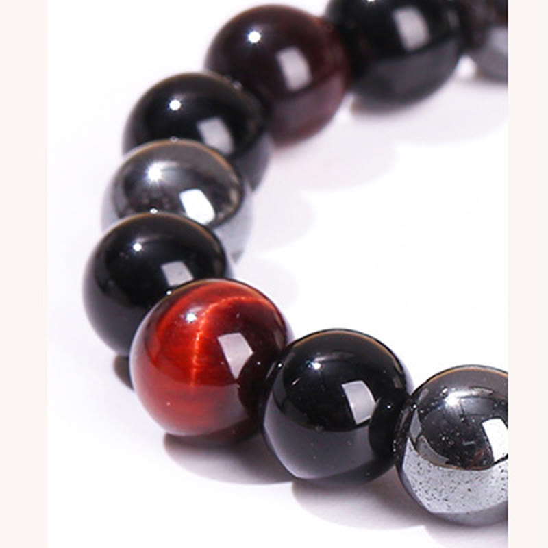 Fortune Jewel Natural Tiger's Eye Obsidian Hematite Positive Powerful Bracelet