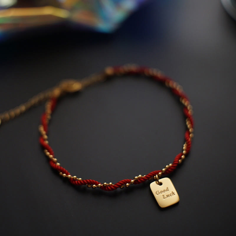 Fortune Jewel Red String Gold Plated Copper Good Luck Strength Bracelet