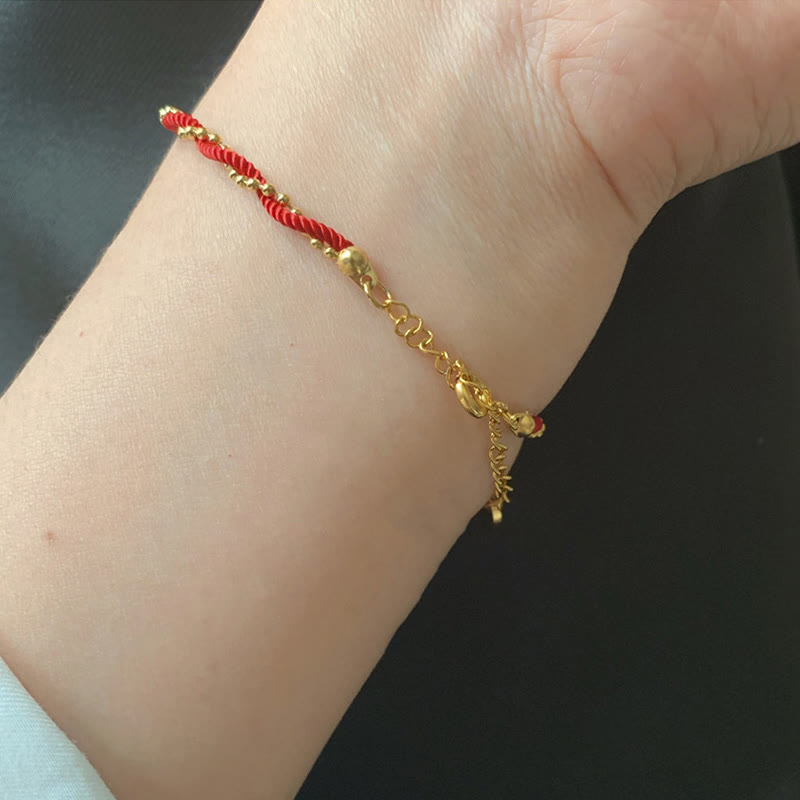 Fortune Jewel Red String Gold Plated Copper Good Luck Strength Bracelet