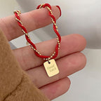 Fortune Jewel Red String Gold Plated Copper Good Luck Strength Bracelet