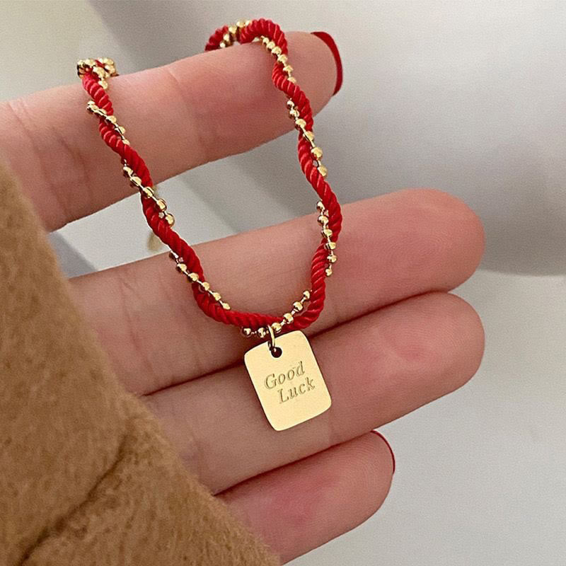 Fortune Jewel Red String Gold Plated Copper Good Luck Strength Bracelet