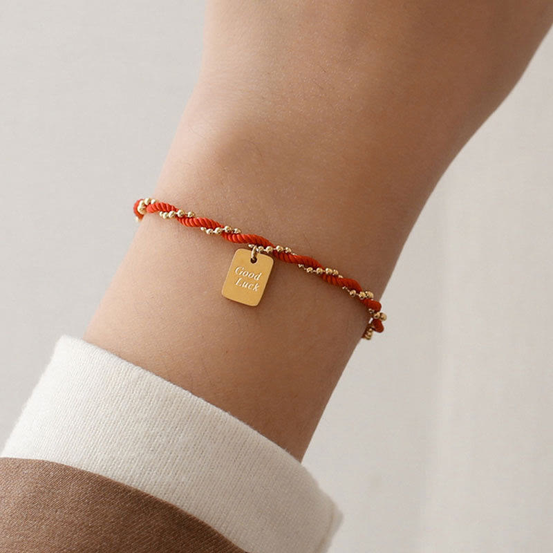Fortune Jewel Red String Gold Plated Copper Good Luck Strength Bracelet