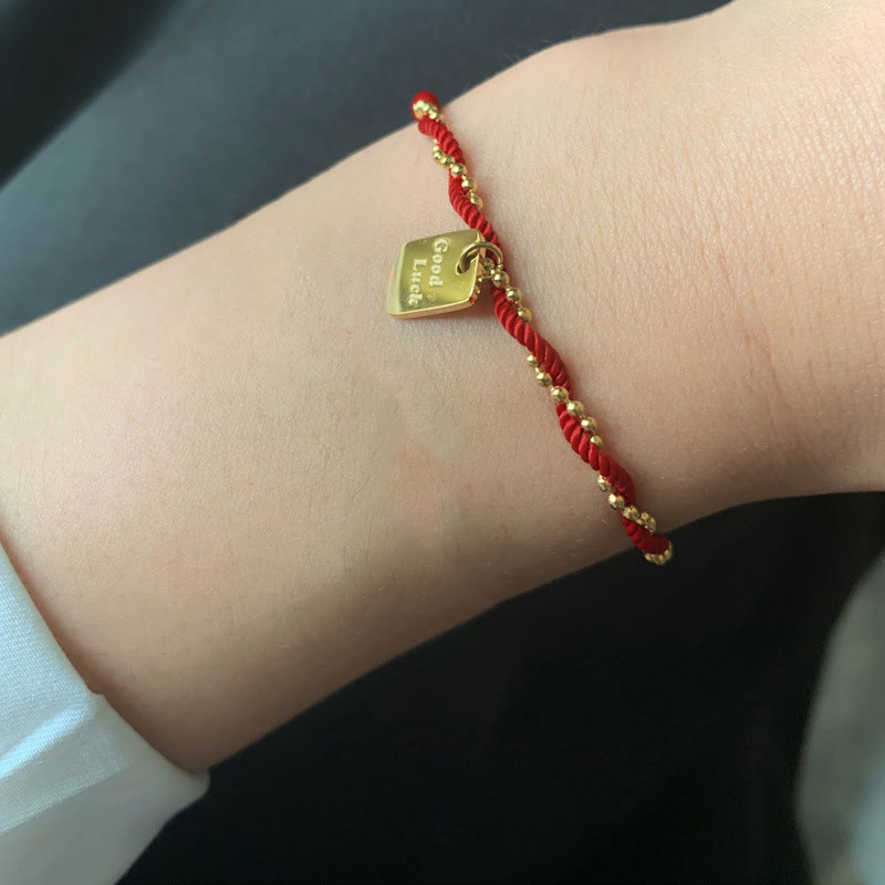 Fortune Jewel Red String Gold Plated Copper Good Luck Strength Bracelet