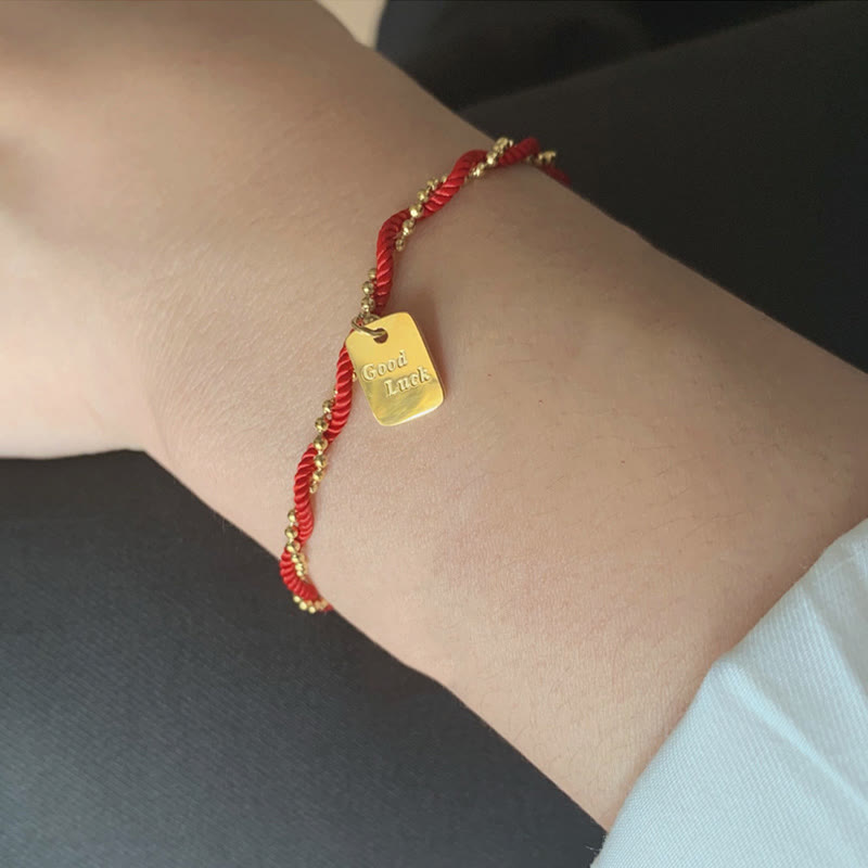 Fortune Jewel Red String Gold Plated Copper Good Luck Strength Bracelet