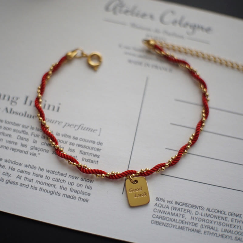 Fortune Jewel Red String Gold Plated Copper Good Luck Strength Bracelet
