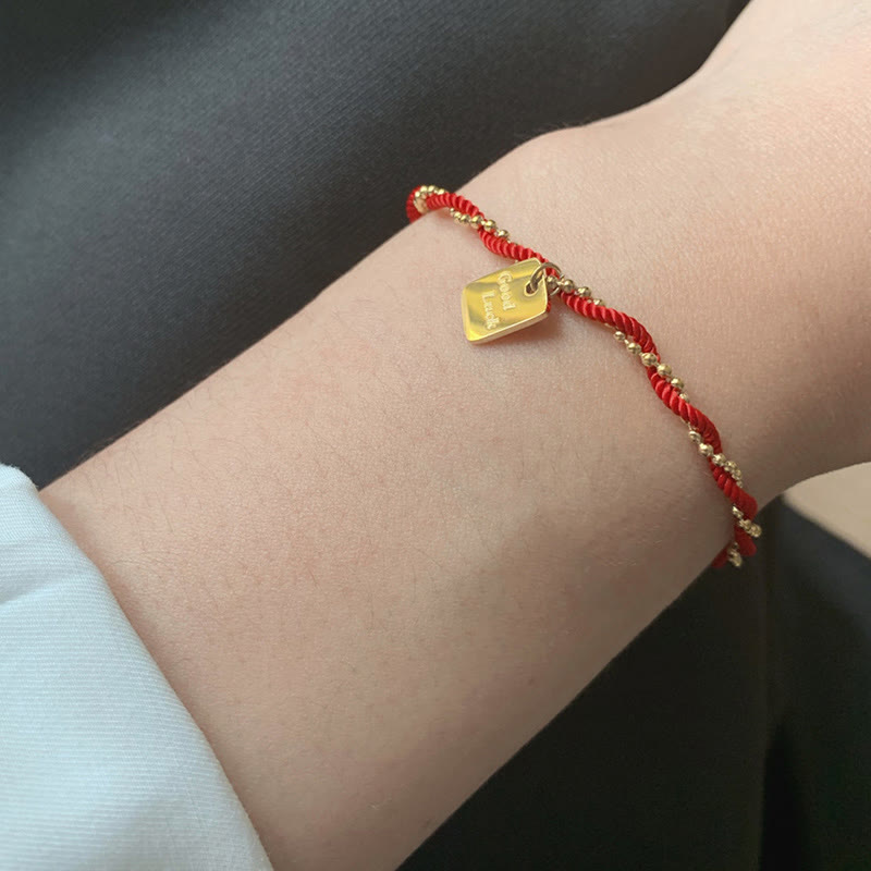 Fortune Jewel Red String Gold Plated Copper Good Luck Strength Bracelet