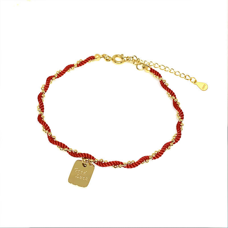 Fortune Jewel Red String Gold Plated Copper Good Luck Strength Bracelet