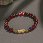 Fortune Jewel 999 Sterling Silver Sandalwood Ebony Wood Small Leaf Red Sandalwood Hetian Jade Cinnabar PiXiu Wealth Bracelet