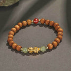 Fortune Jewel 999 Sterling Silver Sandalwood Ebony Wood Small Leaf Red Sandalwood Hetian Jade Cinnabar PiXiu Wealth Bracelet
