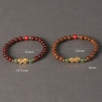 Fortune Jewel 999 Sterling Silver Sandalwood Ebony Wood Small Leaf Red Sandalwood Hetian Jade Cinnabar PiXiu Wealth Bracelet