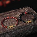 Fortune Jewel 999 Sterling Silver Sandalwood Ebony Wood Small Leaf Red Sandalwood Hetian Jade Cinnabar PiXiu Wealth Bracelet