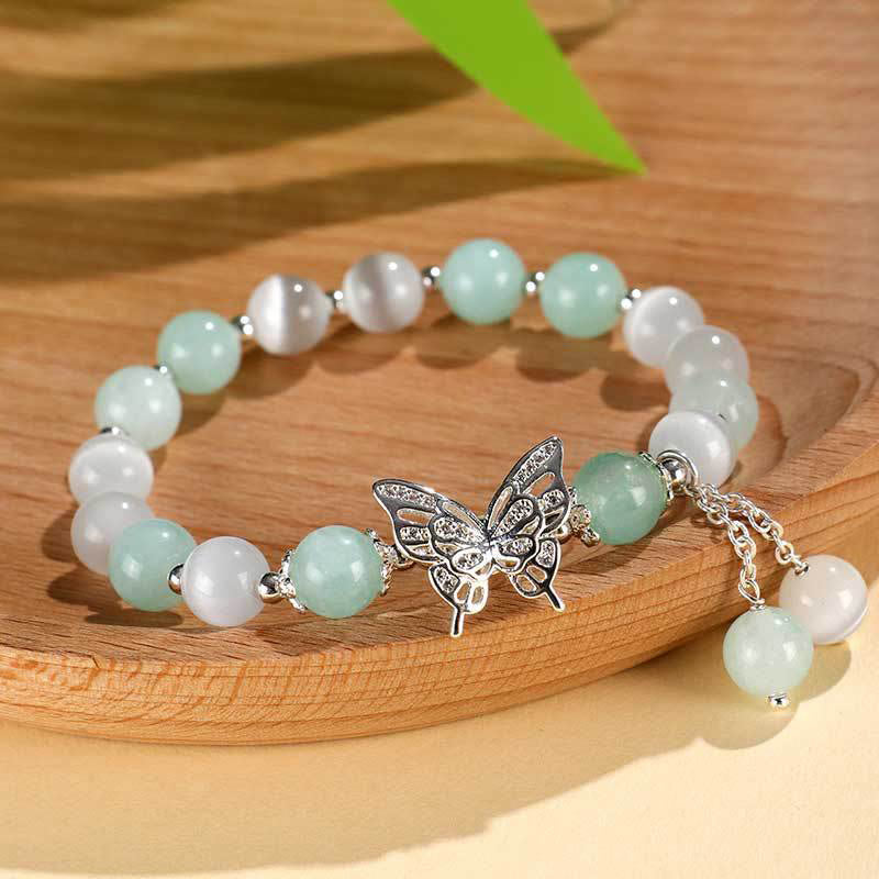 Fortune Jewel Chrysoberyl Cat's Eye Chalcedony Butterfly Love Bracelet