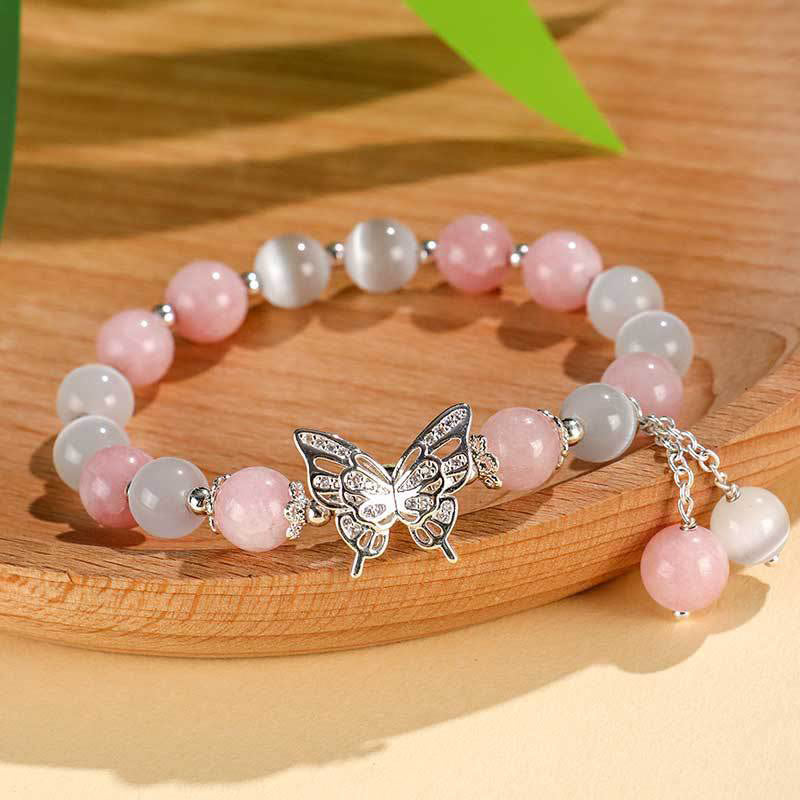 Fortune Jewel Chrysoberyl Cat's Eye Chalcedony Butterfly Love Bracelet