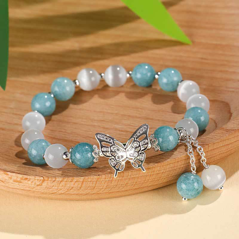Fortune Jewel Chrysoberyl Cat's Eye Chalcedony Butterfly Love Bracelet