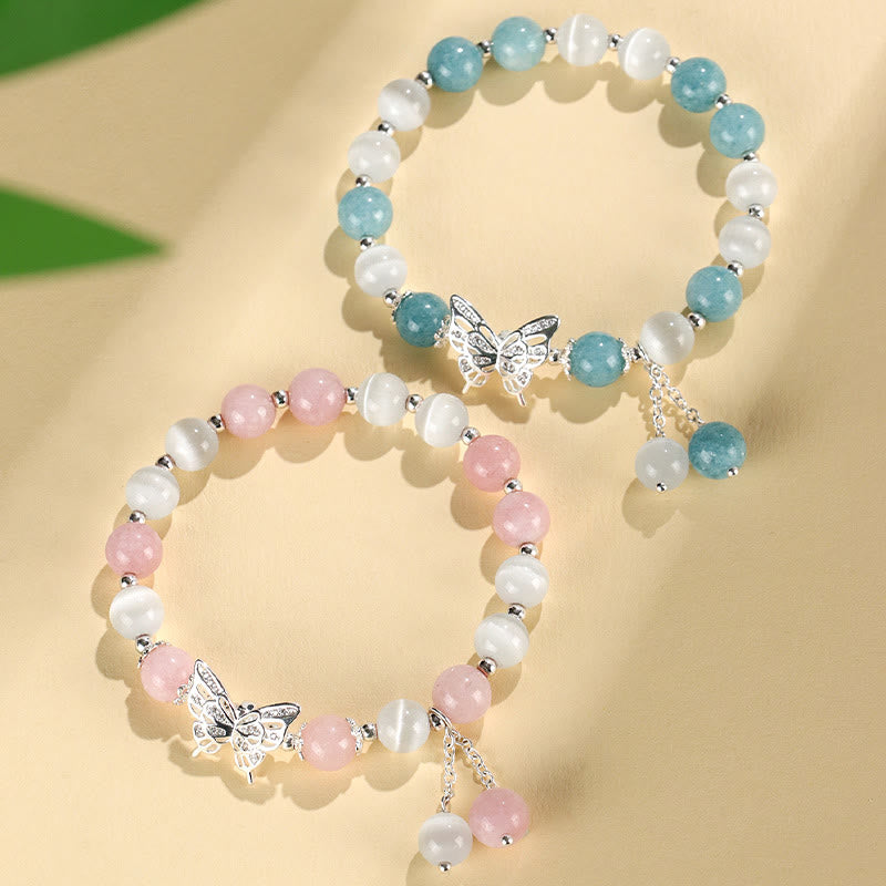 Fortune Jewel Chrysoberyl Cat's Eye Chalcedony Butterfly Love Bracelet
