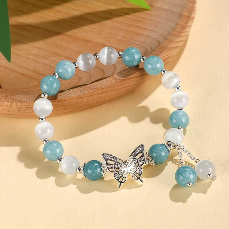 Fortune Jewel Chrysoberyl Cat's Eye Chalcedony Butterfly Love Bracelet