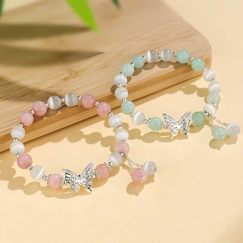 Fortune Jewel Chrysoberyl Cat's Eye Chalcedony Butterfly Love Bracelet
