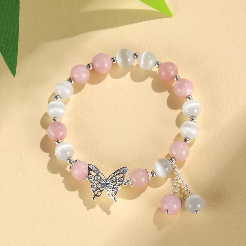 Fortune Jewel Chrysoberyl Cat's Eye Chalcedony Butterfly Love Bracelet