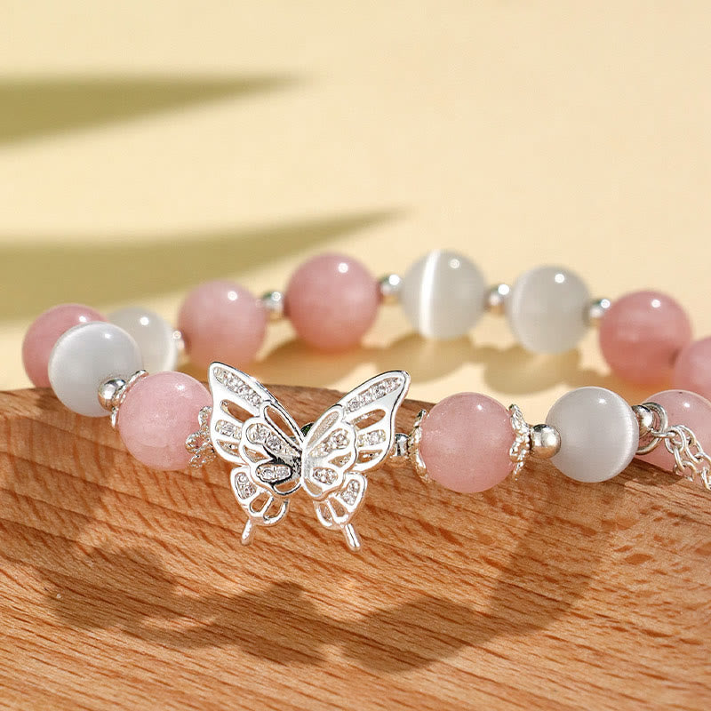 Fortune Jewel Chrysoberyl Cat's Eye Chalcedony Butterfly Love Bracelet