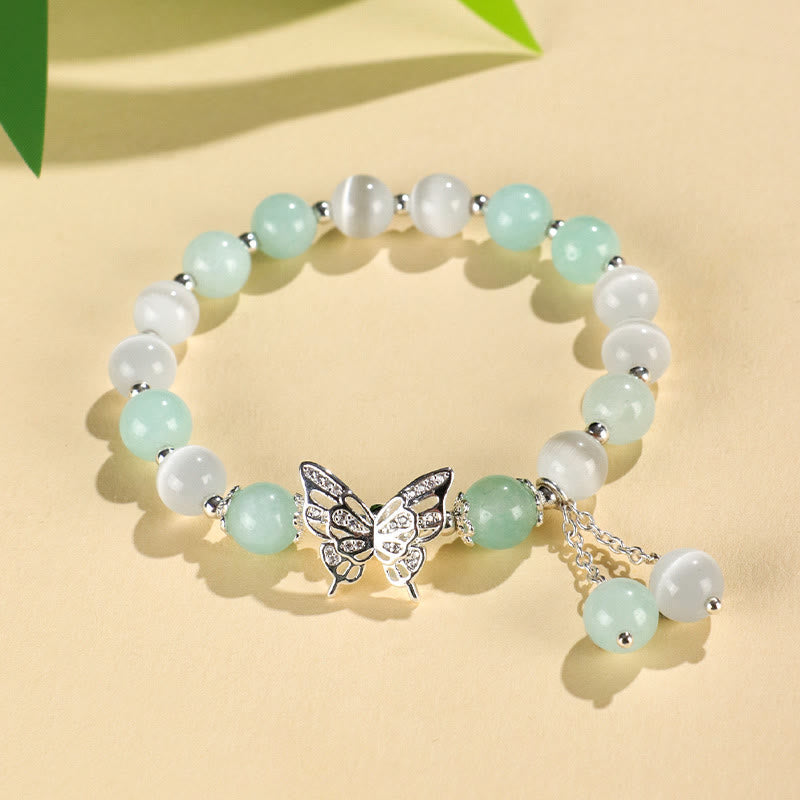 Fortune Jewel Chrysoberyl Cat's Eye Chalcedony Butterfly Love Bracelet