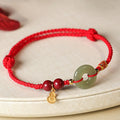 Fortune Jewel Red String Black String Hetian Jade Peace Buckle Cinnabar 925 Silver Protection Bracelet