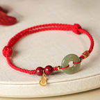 Fortune Jewel Red String Black String Hetian Jade Peace Buckle Cinnabar 925 Silver Protection Bracelet