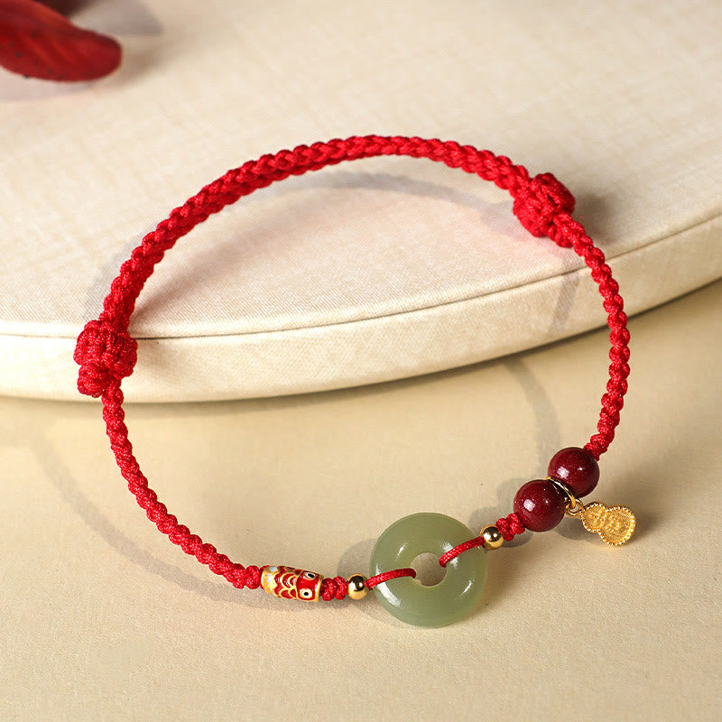 Fortune Jewel Red String Black String Hetian Jade Peace Buckle Cinnabar 925 Silver Protection Bracelet