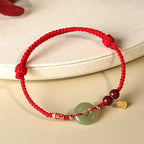 Fortune Jewel Red String Black String Hetian Jade Peace Buckle Cinnabar 925 Silver Protection Bracelet